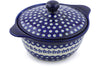 Polish Pottery 11" Baker with Cover with Handles Flowering Peacock