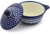 Polish Pottery 11" Baker with Cover with Handles Flowering Peacock